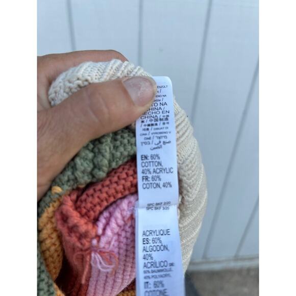 Billabong Knit Beanie Winter Hat, Striped, Ball On Top, Cotton Blend, One Size - Picture 4 of 5